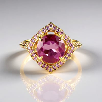 Cavill - Zilveren Ring 925 Goudverguld - Mexicaanse Roze Fluoriet 4,1 ct - 100 Roze Ceylon Saffieren Pavé - Luxe Elegante Dames Ring