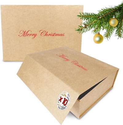 Geschenkdoos Kerstmis 10 stuks - 31 x 22 x 10 cm - met deksel en magneetsluiting - rode kerstverpakking met Merry Christmas opdruk