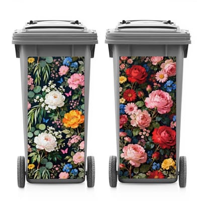 Vuilnisbak Stickers - Decoratie Stickers Bloemen - Prullenbak Decoreren - Waterproof PVC Materiaal - 82 x 38 cm - Multicolor