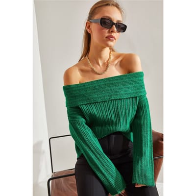 Off Shoulder Geribbelde Gebreide Trui