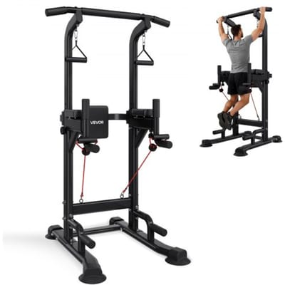 VEVOR Pull-up Bar, Pull-up Station, Power Tower, Dip Station met een draagvermogen van 150 kg, H-frame constructie en rugvulling, 12-voudig in hoogte verstelbaar, multifunctionele training voor armen en rug