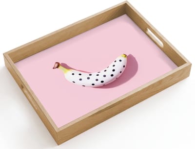 Dienblad hout 40x30 cm - Schootdienblad - Banaan - Stippen - roze - Borrelplank rechthoek - Plateau dienbladen