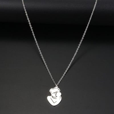 Colliers en Acier Inoxydable Famille Mère Enfant Câlin Pendentif Chaîne Ras du Cou Charme Collier Mode Pour Femmes Bijoux Cadeaux d'Anniversaire 45cm argenté
