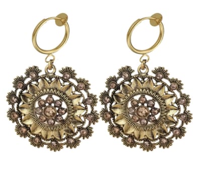 Klem oorbellen -Mila- Mea -goudbrons -steentjes-geen gaatje- 4 cm- Charme Bijoux