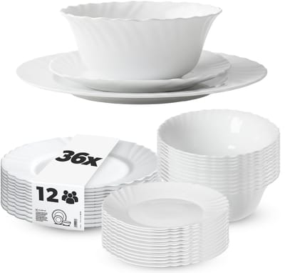 Kadax Servies 36 Delig Wit Glas Hartig voor 12 Personen