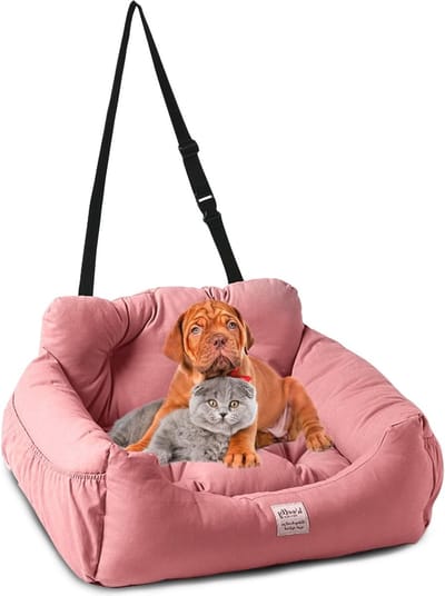 Autostoel voor honden met wasbare bekleding, veiligheidslijn en comfortabele zitverhoging