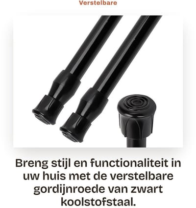 Dailygoods- Douchegordijnroede Antislip - Uitschuifbaar - Zwart - Carbon Staal - 25-40 cm - Eenvoudige Installatie zonder Boren - Gordijnroede