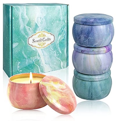 Geurkaarsen Geschenkset - 4 Pack Sojawas Aromatherapiekaarsen met Sterke Geuren voor Stressvermindering - Perfect Cadeau voor Kerst, Verjaardag en Moederdag