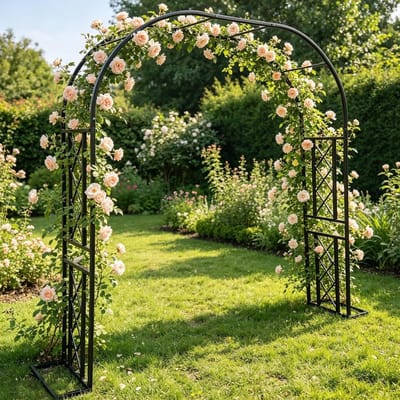 Rozenboog Metaal - Tuinboog Klimplanten - Decoratie Tuinfeest - Hoge Temperatuur Lak - 180x40x230cm - Zwart