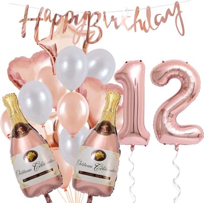 12 Jaar Verjaardag Cijferballon 12 - Feestpakket Snoes Ballonnen Pop The Bottles - Rose White Versiering