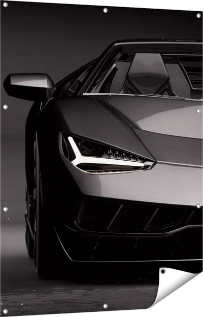 Gards Tuinposter Zwarte Sportwagen Auto - 90x120 cm - Tuindoek - Tuindecoratie - Wanddecoratie buiten - Tuinschilderij
