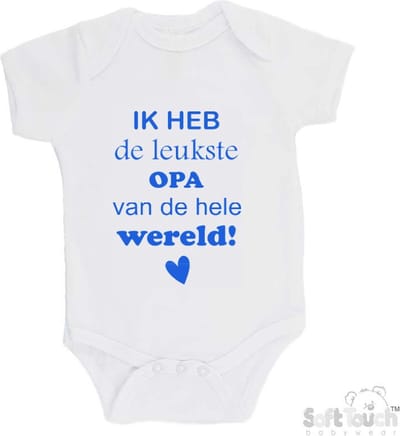 100% katoenen Romper "Ik heb de leukste opa van de hele wereld" Jongens Katoen Wit/blauw Maat 62/68