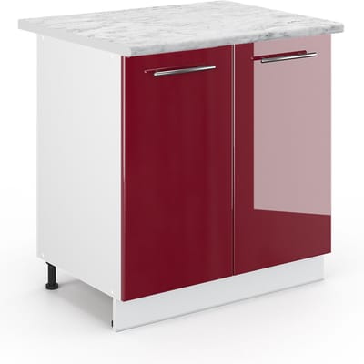 Vicco Keukenonderkast Fame-Line, Bordeauxrode hoogglans/Wit, 80 cm marmer werkblad