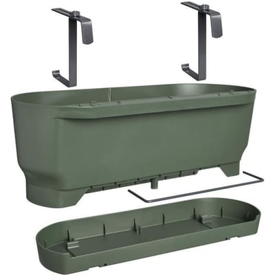 Elho Greenville Easy Balcony 52 - Balkonbak met Ophanging - 100% Gerecycled Plastic - L52 x B21.2 x H19.4 cm - Blad groen