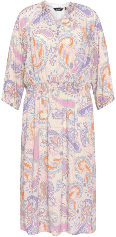 Ulla Popken - Dames - jurk paisley A-lijn opstaande kraag 3/4-mouwen - Ivoor - Maat 46+