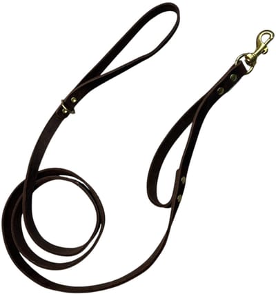 K9World by van der Veeke, Leren Hondenriem met Dubbel Handvat – Donker Bruin leer - 180 cm x 18 mm – Extra Controle – Sterke Messing Musketonhaak – ME Lijn