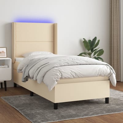 vidaXL Boxspring met matras en LED stof crèmekleurig 100x200 cm