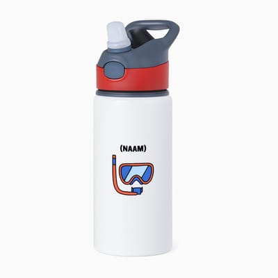 Hacebo® - Duikbril met eigen naam waterfles met rietje rood - Zwemmen - mensen die houden van zwemmen - gepersonaliseerde - sport - verjaardagscadeau - kado - gift - geschenk - verrassing - water fles - 650ML