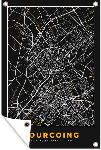 Muurdecoratie Frankrijk - Tourcoing - Stadskaart - Kaart - Plattegrond - 120x180 cm - Tuinposter - Tuindoek