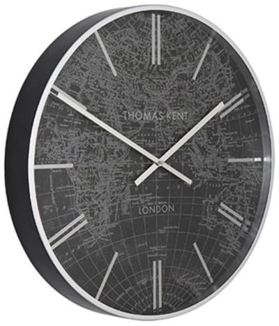 Thomas Kent - Wandklok rond World Traveller S - 53cm - Zwart met zilver