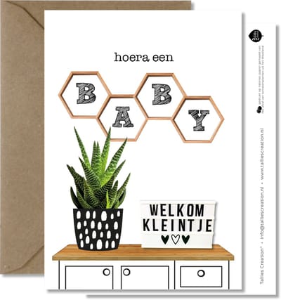 Tallies Cards - greeting  - wenskaarten - Baby - Plant  - Set van 4 ansichtkaarten - geboortekaart - geboorte - baby - in verwachting - Inclusief kraft envelop - 100% Duurzaam