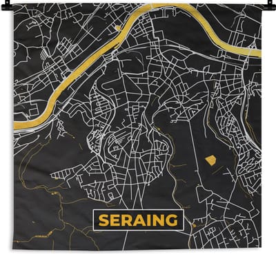 Wandkleed - Wanddoek - Plattegrond - Kaart - Seraing - Goud - Stadskaart - 180x180 cm - Wandtapijt