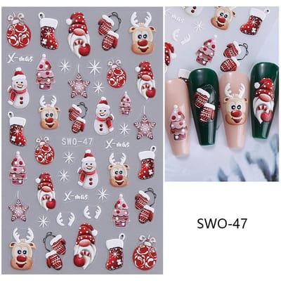 1 Stuks Kerst Cartoon Nagelstickers Kerstman Sneeuwpop Zelfklevende Schiebers Nagelstickers Sneeuwvlok Manicure Kunst Decor SWO-47