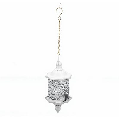 Porte-bougie décoratif marocain en fer fait main vintage ajouré à suspendre support pour bougie chauffe-plat pour maison porche patio blanc