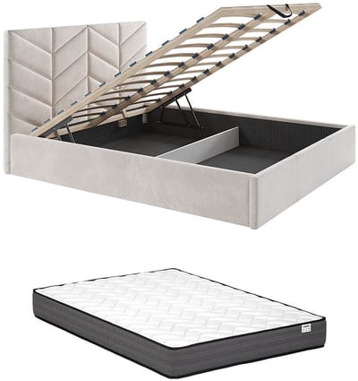 Vente-unique Bed met opbergruimte stof crème 160 x 200 cm