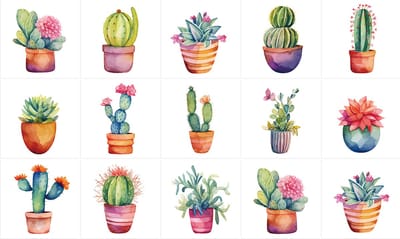 Plaktegels - Zelfklevende Tegels - 15x15 cm - Ulticool - Decoratie Sticker Tegels - Cactus Plant in Pot - 15 stuks - Plakfolie Tegelstickers Muurstickers - Sticktiles Decoratiefolie - Badkamer - Keuken