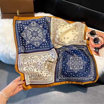 Zijden sjaal-stijl zijden sjaal voor dames - Kleurblokkenprint - Fris en delicaat - Decoratieve shawl over shirts L7472 - Blauw 70*70 CM