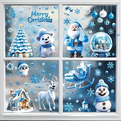 K&R Ventures® Kerst Raamstickers – 110 delige Set – Dubbelzijdige Herbruikbare Stickers met Sneeuwvlokken, Rendieren, Kerstman & Kerstboom – Feestelijke Raamdecoratie voor Kinderen & Binnenhuis – Kerst & Sinterklaas