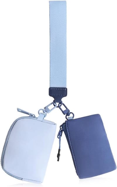 Vrouwelijke Mini Zipper Sleuteltas met Afneembare Dubbele Pocket en Muntvak, Compact en Schattig (Blauw)