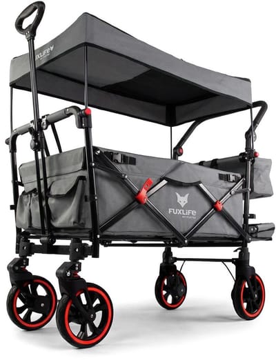 FUXLIFE CT850 Bolderkar Kinderwagen - Opvouwbaar - Grijs | Comfortabel & Veilig - Met Zonnedak & Handkar - Max. 75kg