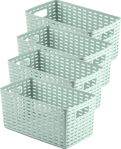 PlasticForte Opbergmand - 4x - Kastmand - rotan kunststof - mintgroen - 5 Liter - 15 x 28 x 13 cm