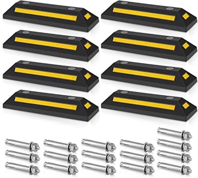 Rubberen Wielstopper 8-Pack - Parkeerplaatsbegrenzing met Reflecterende Strepen
