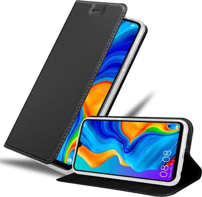 Cadorabo Hoesje geschikt voor Huawei P30 LITE in CLASSY ZWART - Beschermhoes met magnetische sluiting, standfunctie en kaartvakje Book Case Cover Etui