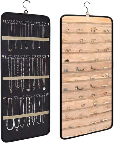 Dubbelzijdige Sieradenopberger met Metalen Haken - Hangende Vouwbare Tas voor Oorbellen, Kettingen, Ringen en Armbanden
