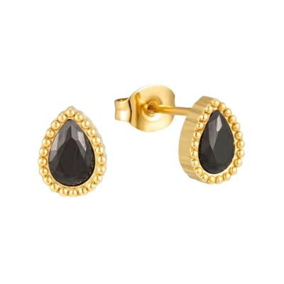 Aramat Jewels | Oorbellen | Stalen zirkonia oorbellen druppelvorm met bolletjes rand-8x6mm | | | |8mm | Staal | Kinderen, Volwassenen | Verkleurd niet