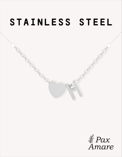 Letter H Ketting Zilverkleurig - Stainless Steel - Initiaal & Hartje Hanger - Initialen Ketting op Cadeau Kaartje - Pax Amare