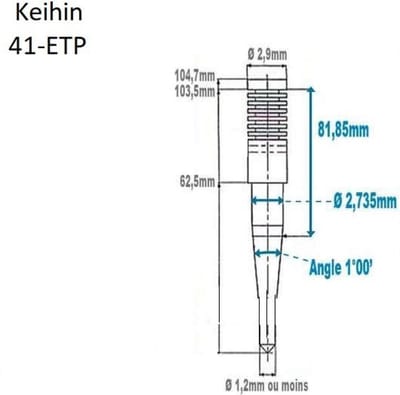 Aiguille de carburateur Keihin FCR 35 à 41mm référence 41-ETP neuf pour moto
