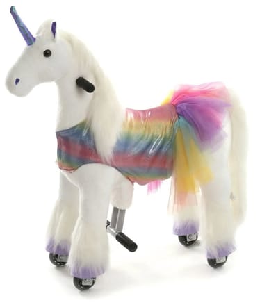Vrooomy Rijdende Speelgoed Eenhoorn - 3 tot 5 jaar - Antislipwielen - Mechanisch rijpaard - Regenboog