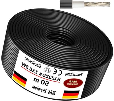 Zonne kabel - Fotovoltaïsche kabel - Zonne-installaties aansluiten - Halogeenvrij dubbel geïsoleerd - 50 meter - Zwart
