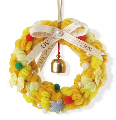 Dailygoods - Gele Kerstkrans Handwerkdecoratieset met 151 Pijpenragers en Pompons
