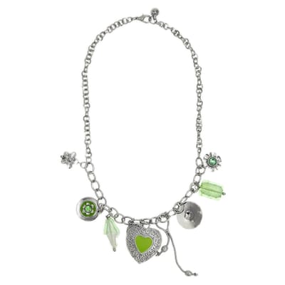 Behave Ketting met hartjes en bloemetjes - zilver kleur - groen