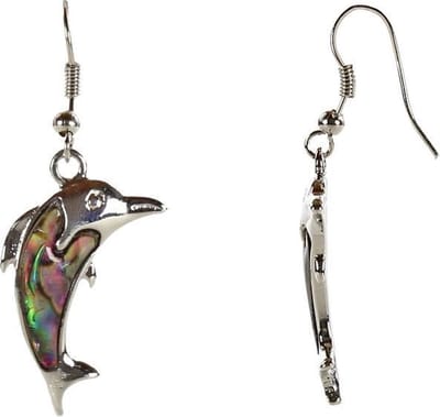 Parelmoeren oorbellen Abalone Dolphine - oorhangers - parelmoer - sterling zilver (925) - abaloon - multi color - zilver - dolfijn - luxe sieraden zakje - oorbellen dames
