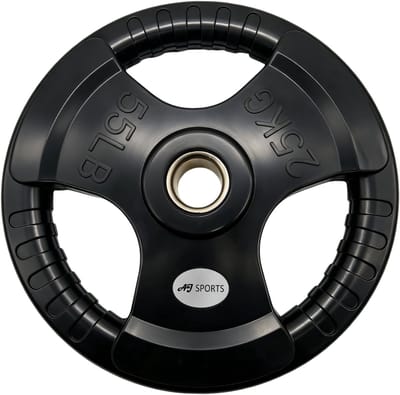 AJ-Sports Olympische Halterschijf 25kg - 1 stuk - Rubber - Handgrepen - 50 mm - Ø 50 mm - Zwart - Sport Gewichten voor Thuis - Geschikt voor Fitness, CrossFit & Functional Training