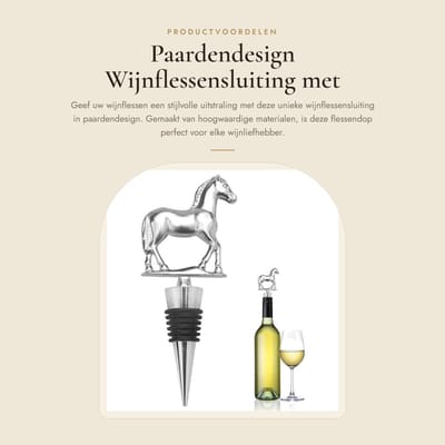 Dailygoods- Wijnstopper met Paardendesign - Flessenstop - Wijnschenktuit - Antieke Zinklegering - Siliconen van Levensmiddelenkwaliteit - Geschikt voor Standaard Flessen - Flesstop