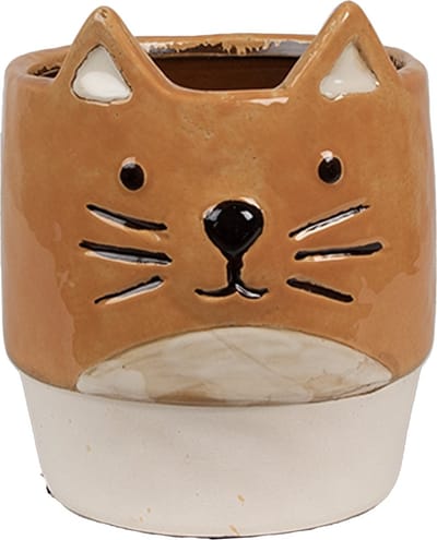 Keramiek Bloempot voor Binnen – Oranje Kat – Designer Pot – Ø 11 cm – Katmotief