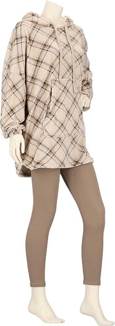 Apollo Huggle Hoodie Dames Ruit - Beige - Fleece - One Size - Hoodie deken